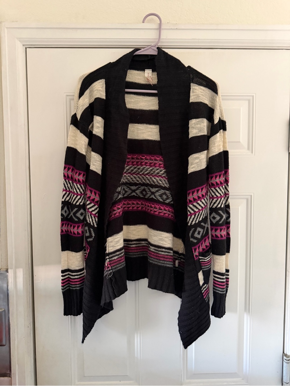 No Boundaries Black, Cream & Pink Striped Open-Front Cardigan